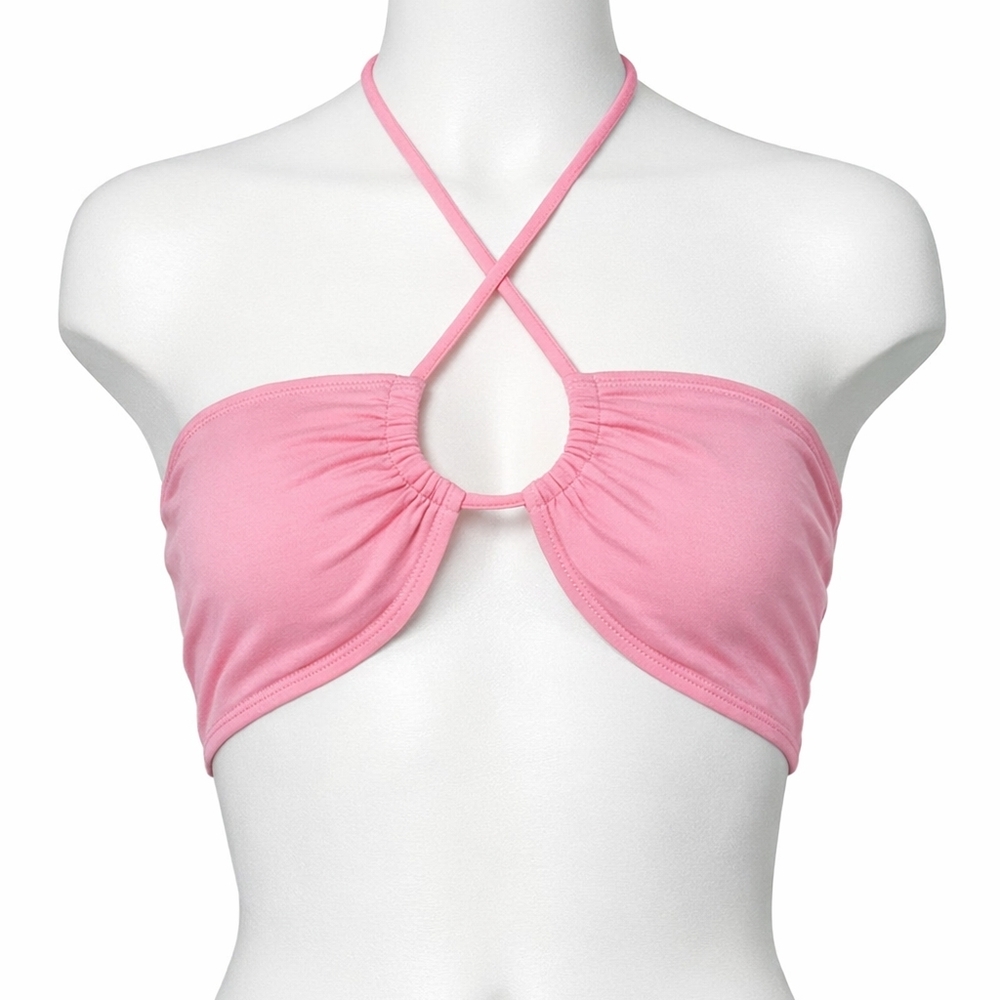Aritzia Sunday Best Cora Halter Top Medium Pink Bandeau Ruched Crop Y2K Cutout